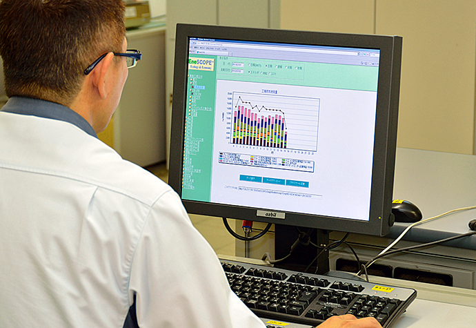 The EneSCOPE screen shows the amount of energy consumed by individual production lines in different colors. This information can be freely viewed by all employees on their PC via the plant intranet.