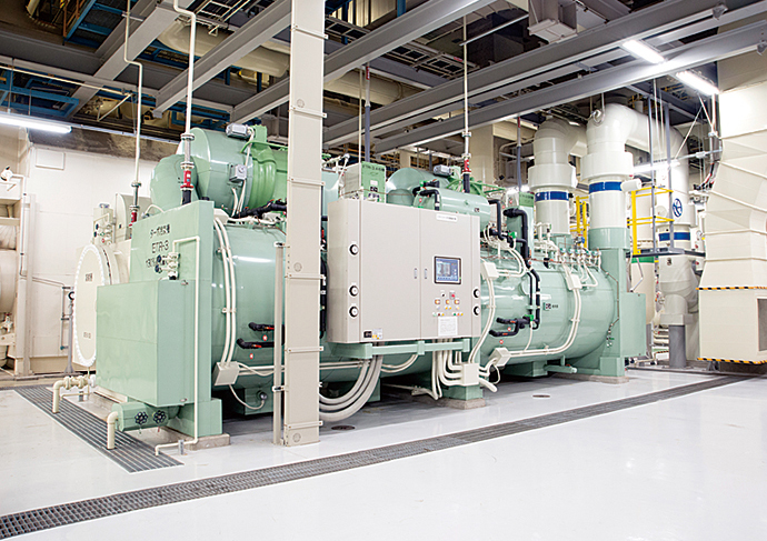 A turbo chiller uses electricity to produce chilled water.