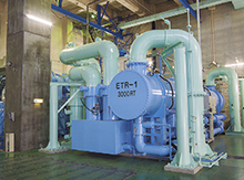 An electric chiller in the central heating and cooling plant.