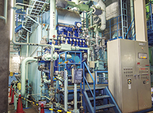 A two-drum water tube steam boiler.