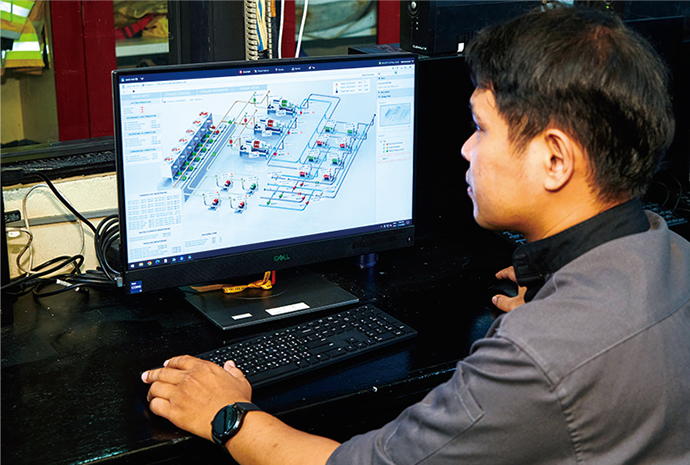 A savic-net™G5 monitoring screen for the new BEMS. The operating status of equipment can be checked with easy-to-understand graphics.