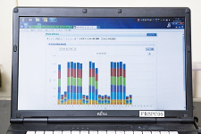 SaaS/ASP型 見える化/省エネ/省CO2アプリケーション Web-Infilex™モニタリング画面。1カ月の電力量使用状況が棒グラフで一覧できる。