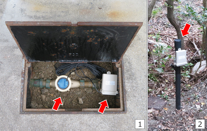 西島に設置された電子式水道メーター
