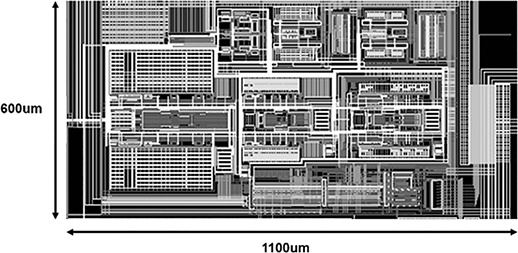 図12 試作ICのマスクパターン図(インターリーブ型\(\Delta\)\(\Sigma\)ADC周辺)