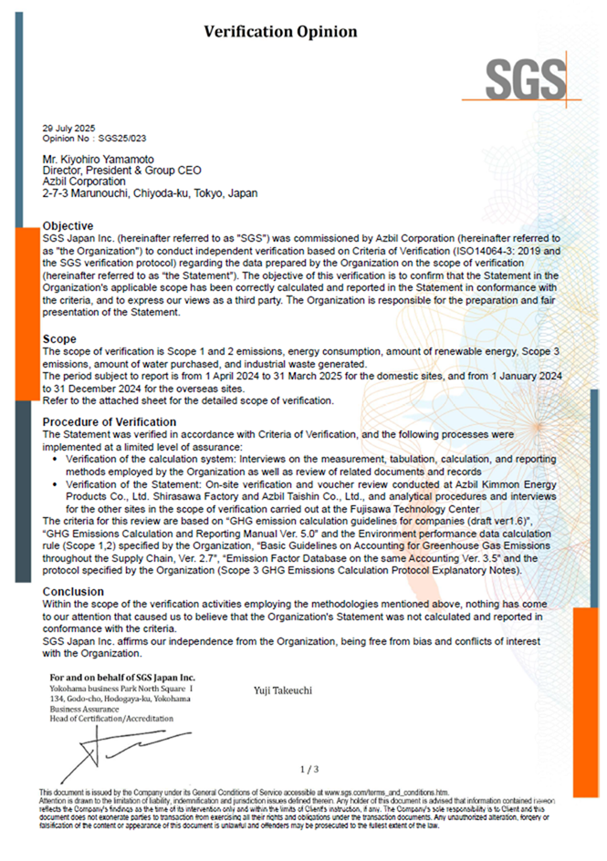 Greenhouse Gas Emissions Verification Statement