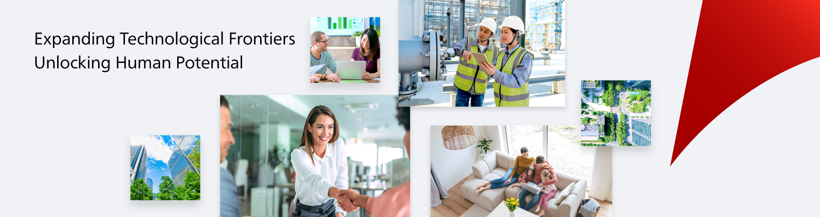 Buildings, factories, and homes representing businesses supported by Azbil